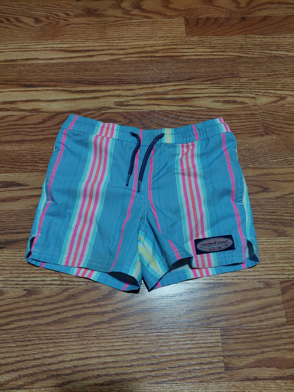 Vineyard Vines Swim Trucks Kids Size 4T Boy Blue Pink Yellow Striped Swim Shorts